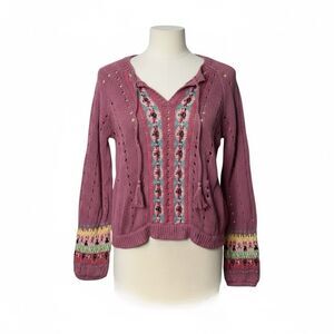 Sundance Knitted Boho Tie Tassel Pink Multi Balloon Sleeve Sweater size S